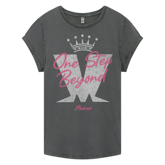 One Step Pink Cap Sleeve T-Shirt Washed Black